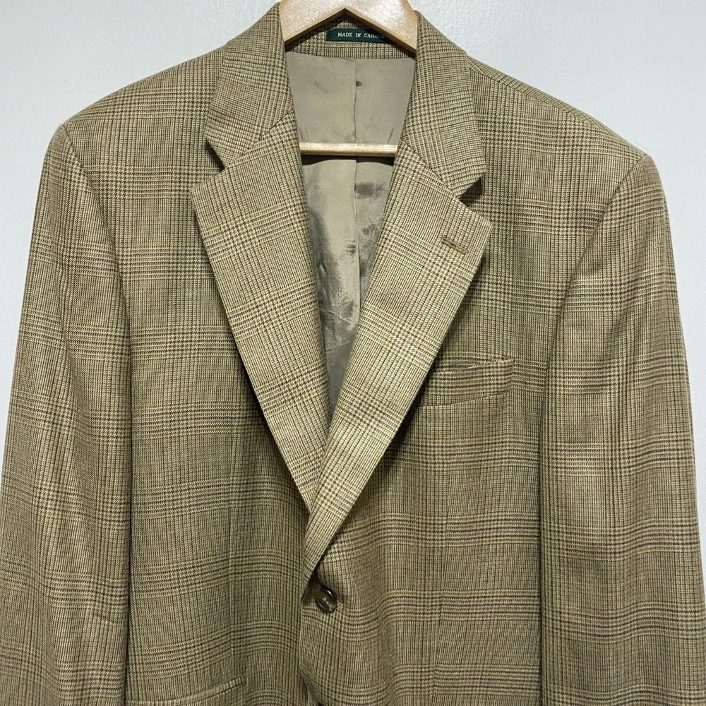 Lauren Ralph Lauren Jacket Mens Size 42 Brown Plaid Wool Blend 2 Button Blazer
